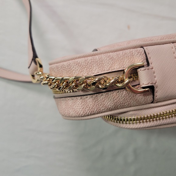 Michael Kors Pink Signature Logo Jet Set Camera Crossbody Bag Gold Chain Strap - Picture 5 of 12